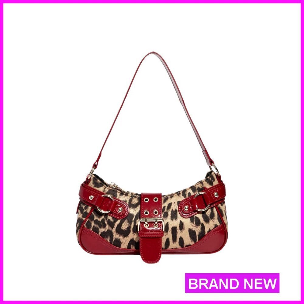 Leopard Print PU Leather Shoulder Bag Y2K Goth Punk Retro Handbag